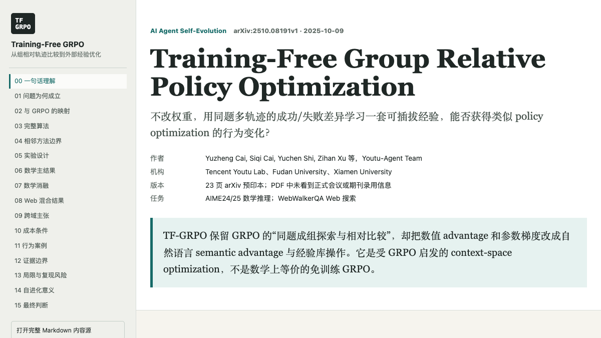 Training-Free GRPO 汇报封面